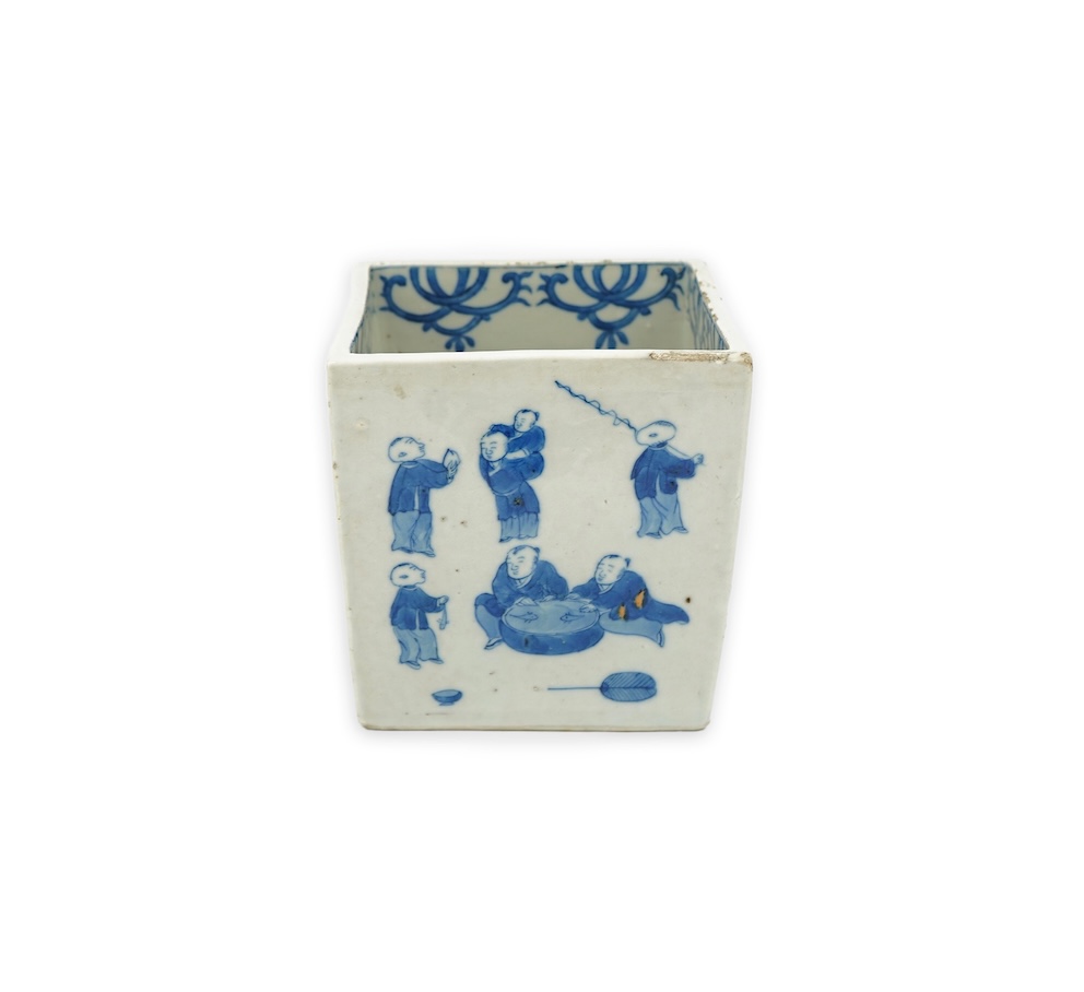 A Chinese blue and white ‘boys’ square pot, Daoguang mark, 19th century